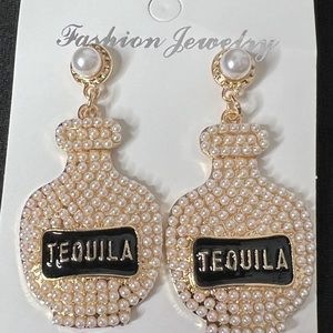 Pearl Tequila Bottle Earrings pierced dangle new